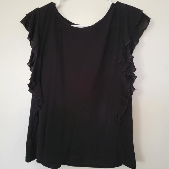 𝅺selected  Nice black sweater, bouse short ruffle sleeve semi sheer - Picture 1 of 4
